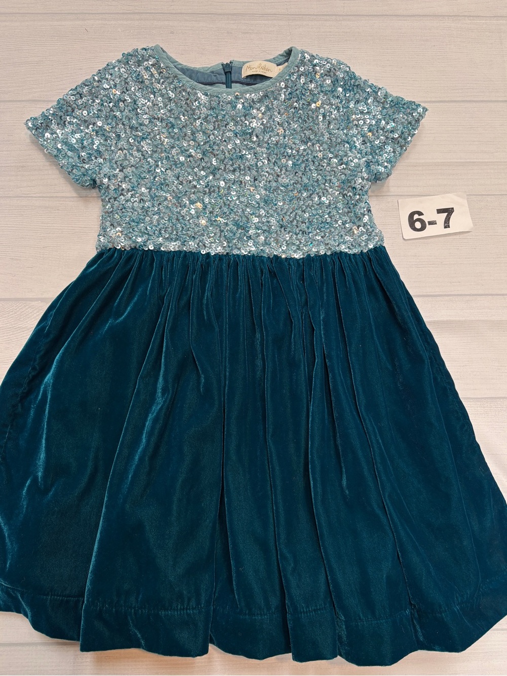 Mini Boden Teal Sequin Bodice Velvet Skirt Dress